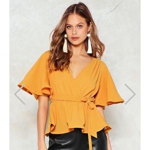 Mustard Yellow faux  wrap blouse Nasty Gal size 2